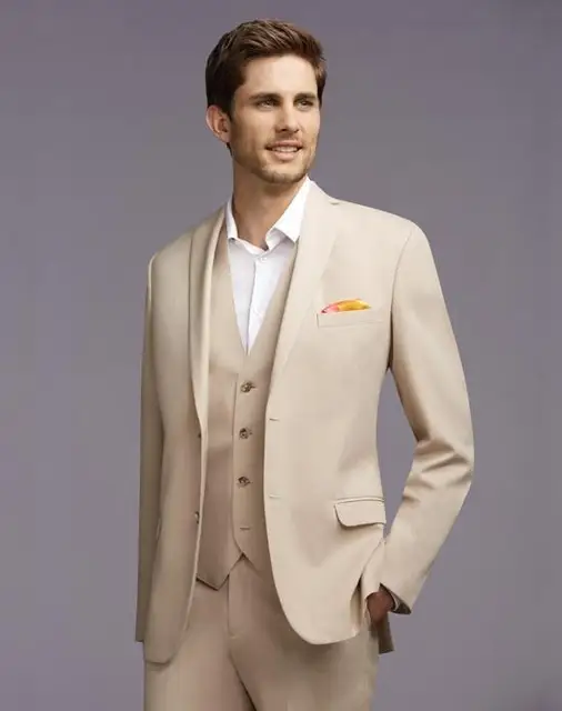 Beige Wedding Suits For Men Jacket Pants Tie Vest Mens Tuxedos Beige Wedding Suits For Men Jacket Pants Tie Vest Mens Tuxedos