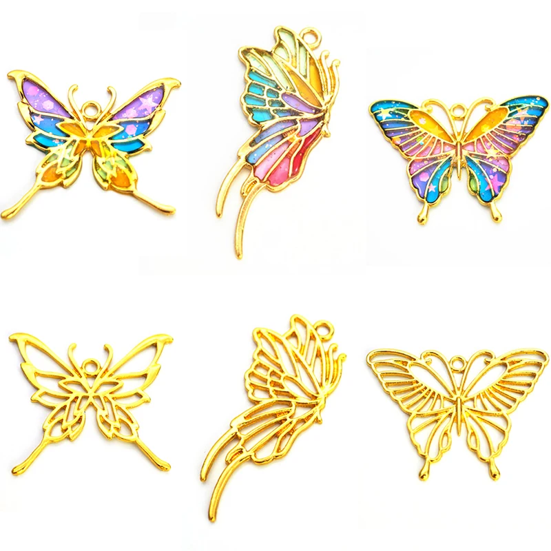 5Pcs Butterfly Metal Frame Pendant Open Bezel Setting UV Resin Jewelry Making