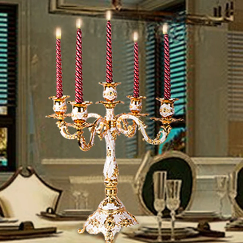 PEANDIM Luxury 5-arms Shiny Gold Plated Candle Holders Wedding Centerpiece Candlestick Holder Party Anniversary Home Decorations