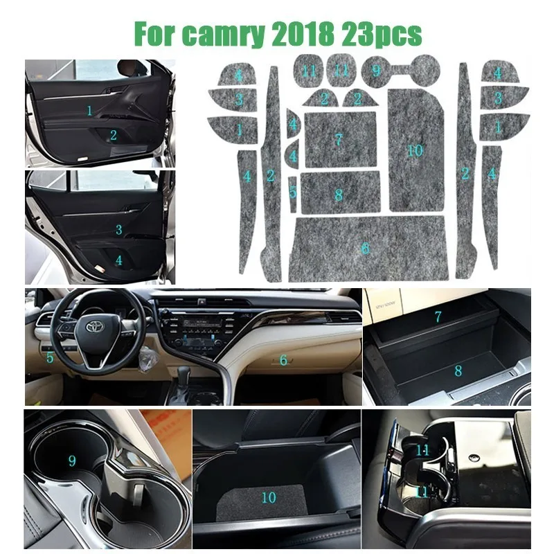 

7-23 Pcs Anti-Slip Gate Slot Mat Pad For Toyota Camry corolla RAV4 REIZ Felted Wool Door Groove Mat Car Styling 2010-2017
