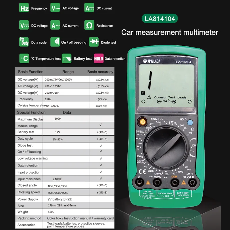 LAOA цифровой дисплей мультиметр Ручной Автоматический диапазон тест er маленький карманный Электрический тест er метр с тестовыми проводами - Цвет: LA814104