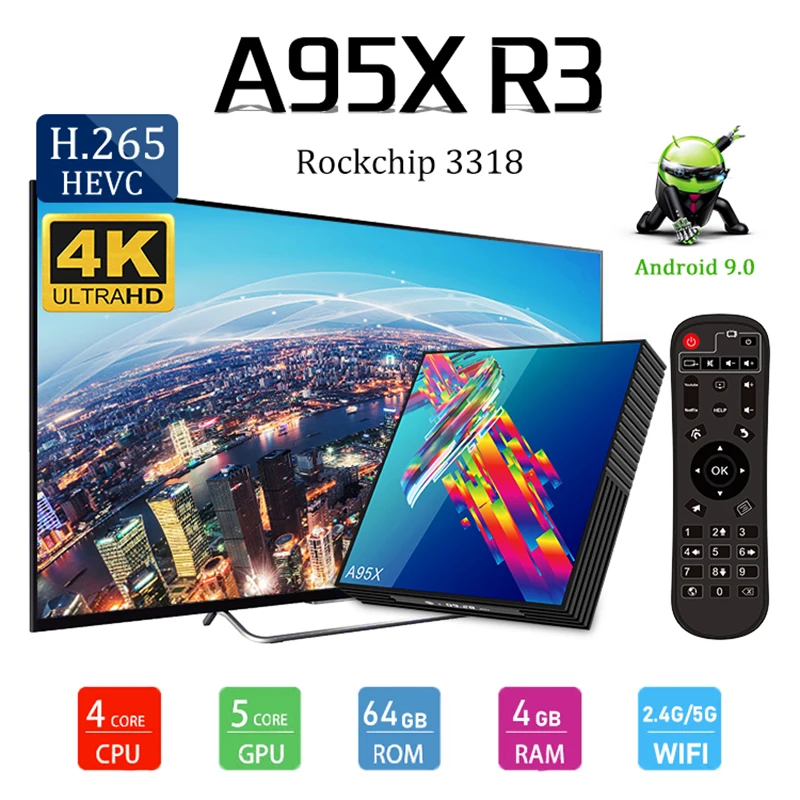 Новый A95X R3 Smart tv BOX Android 9 0 4 Гб ram 64 Rk3318 4k медиаплеер Google Play 2 4G &amp 5G wifi BT телеприставка