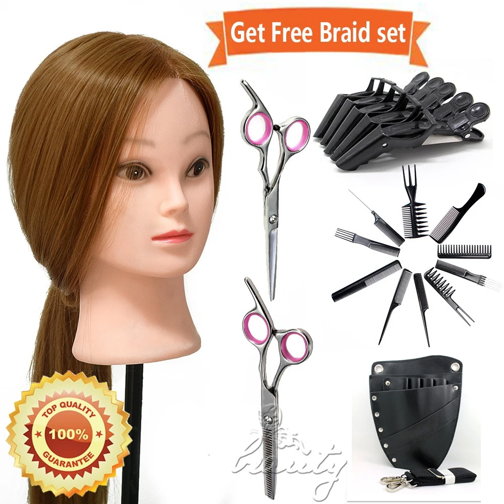 26" Brown Long Hair Training Head Hairdresser Manikin Mannequin Cutting