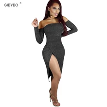 Christmas Party Women Dresses 2017 Autumn Winter Fashion Off Shoulder High Split Long Sleeve Sexy Club Bandage Bodycon Dress