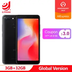 Глобальная версия Оригинальный Xiaomi Redmi 6 5,45 "HD 18:9 Helio P22 Octa Core 3 GB Оперативная память 32 ГБ Встроенная память 4G LTE мобильный телефон AI 12.0MP Face ID