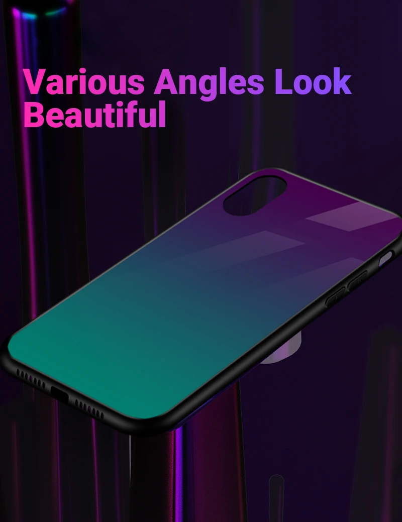 Hisomone Gradient Color Phone Case For iPhone 6 6S 7 8 Plus X Xs Max Xr Glass Silicone Back Case For iPhone 7 6 S Cover Conque