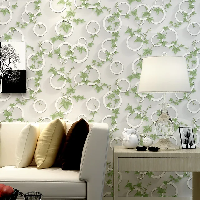 Modern Stereo Fashion Minimalist Wallpaper Green Leaves Circle Modern Stereo Fashion Minimalist Wallpaper Green Leaves Circle Non Woven Living Room Bedroom