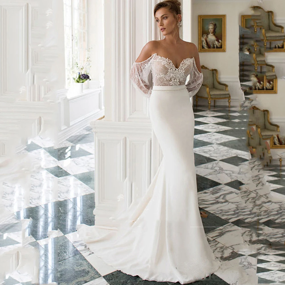 White beaded long sleeve prom dress