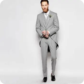 Cena W Stylu Vintage Szary Frak Garnitury Męskie Garnitury ślubne Slim Fit Męski Blezer Kostium Homme Kurtka 3 Sztuka Spodnie Kamizelka Groom Smokingi Ternos