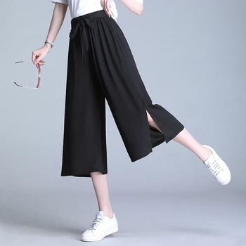 

Summer Women's Thin Section Office Wide Leg Pants Chiffon High Waist Large Size Tie Cropped Pants Loose Fashion Elegant Trousers
