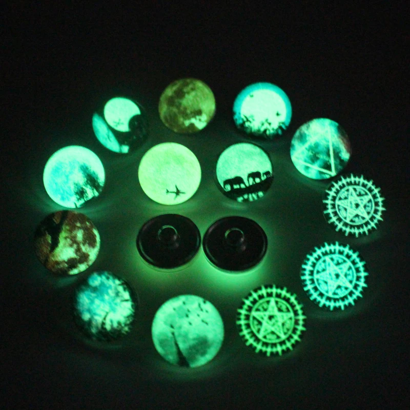 

10pcs/lot Noctilucence fluorescence Snap Buttons Charms 18mm Animal Print Glass Buttons Fit DIY Snap Bracelets&Bangle Jewelry