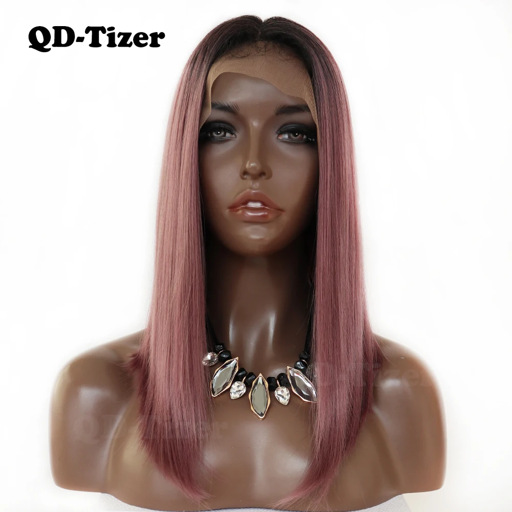 QD Tizer фиолетовый парик Боба короткие прямые синтетические фронта шнурка