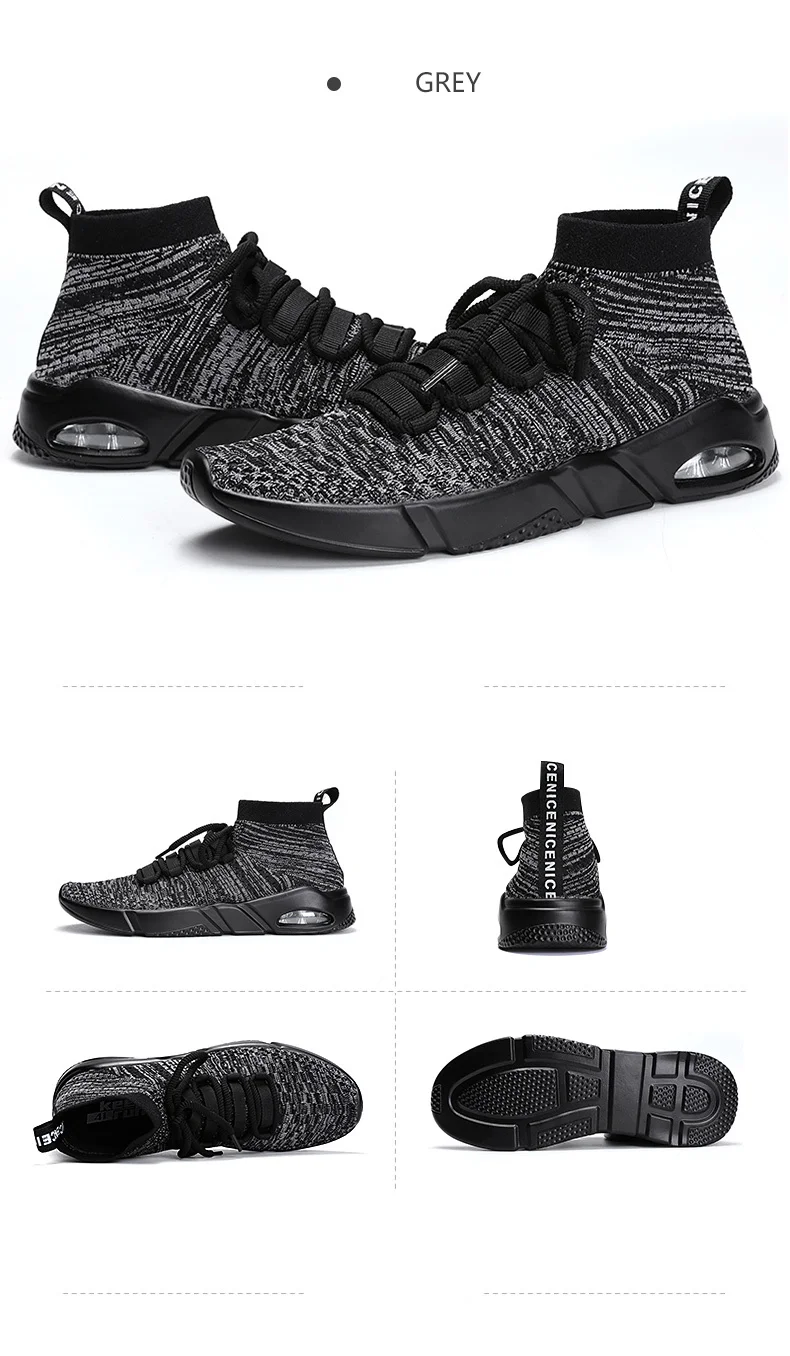 SERENE Fashion Mens Shoes Big Size 39-46 Fabric Air Mesh Sneakers Men Slip-On Casual Black White Footwear Spring High Top Shoe (12)