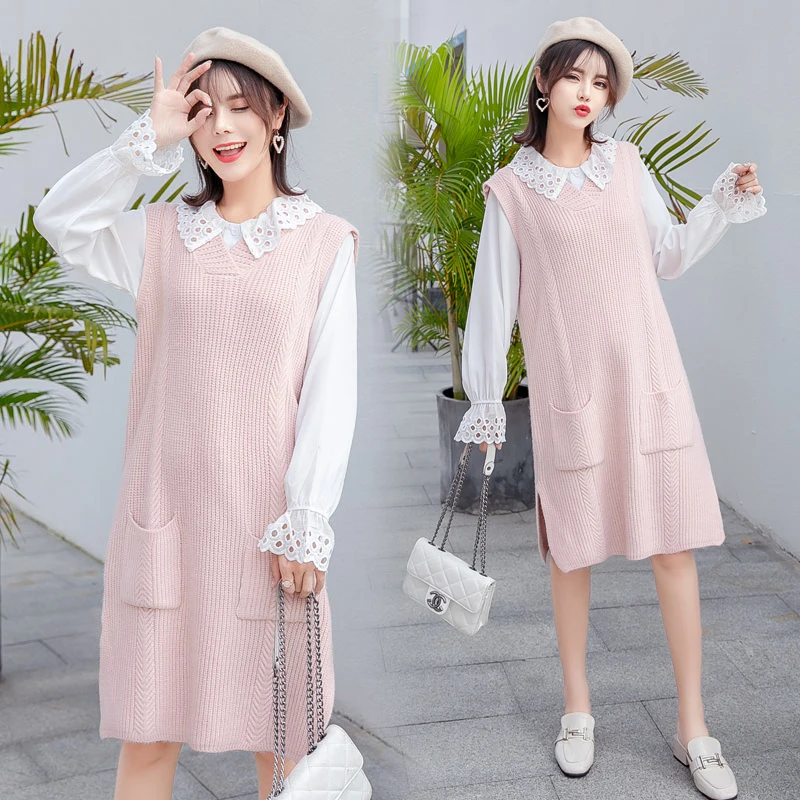 8008# Sweet Maternity Blouses + Tank Sweaters Sets Autumn Winter Korean Fashion Clothes for Pregnant Women Fall Pregnancy Dress 8008# Sweet Maternity Blouses + Tank Sweaters Sets Autumn Winter Korean Fashion Clothes for Pregnant Women Fall Pregnancy Dress