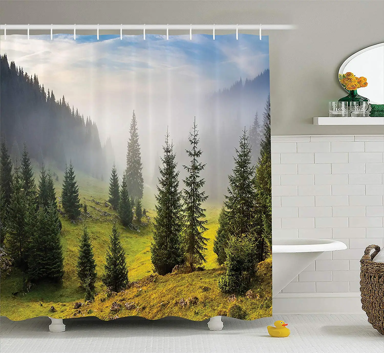 Woodland Decor Shower Curtain Set Deciduous Forest In Summertime Shower Curtain Set Deciduous Forest