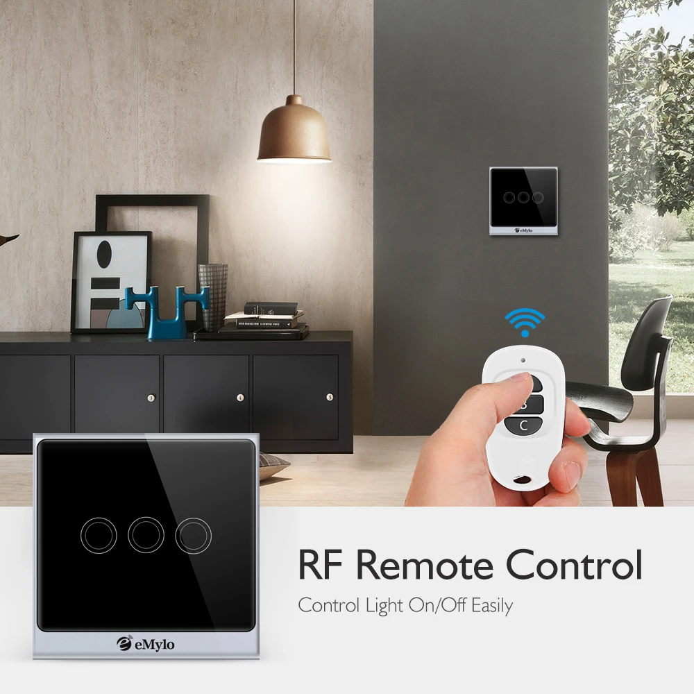 EMylo Smart Touch настенный светильник Переключатель 220V 3Ch Wi Fi RF сенсорный Управление