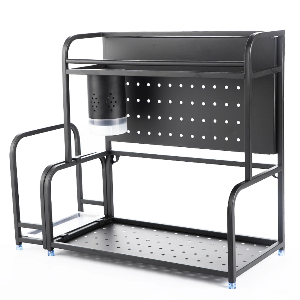  Black stainless steel kitchen rack floor double-layer storage household space knife holder seasonin - 32910021396