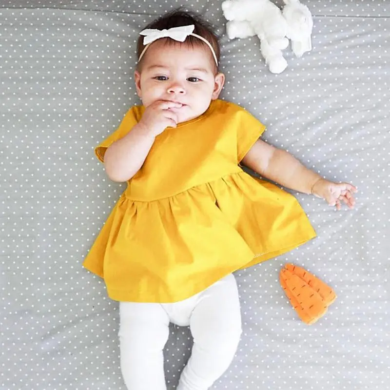 Summer Baby Girls Princess Pageant Party Dress Newborn Kids Clothes Yellow 0-24M