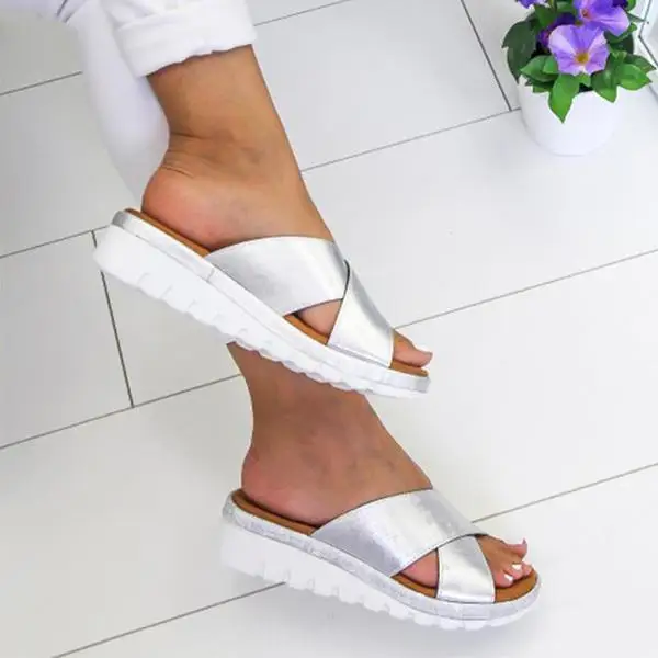 LOOZYKIT/Летняя обувь; женские уличные сандалии с перекрещивающимися ремешками; удобные сандалии с мягкой подошвой на среднем каблуке; Sandalias; Прямая поставка - Цвет: sliver