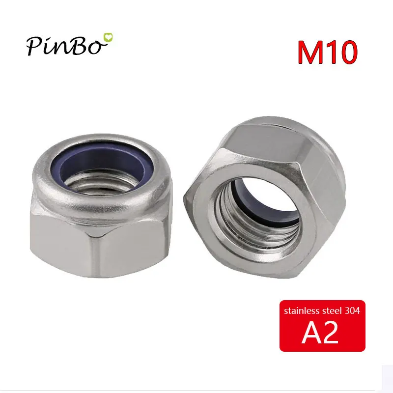 

4Pcs A2 Stainless Steel M10 Nyloc Nut Hexagon Metric 10mm Hex Nylon Insert Lock