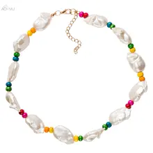 AOMU летнее ожерелье из ярких бусин в виде ракушки ожерелье для женщин девочек аксессуары для Бохо ювелирные изделия Свадебное колье