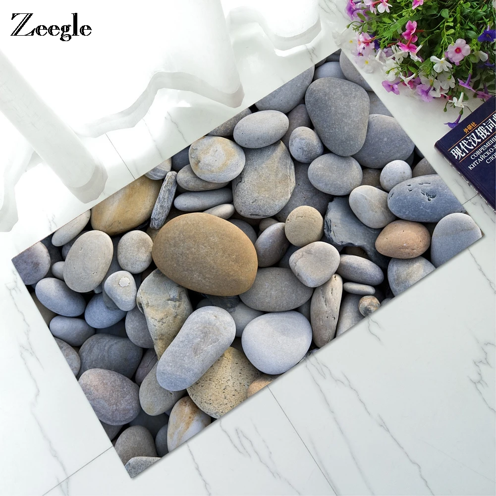 

Zeegle 3D Stone Printed Modern Hallway Rugs Welcome Door Mat Anti-slip Bath Mats Bathroom Absorbent Foot Pad Bedroom Carpet