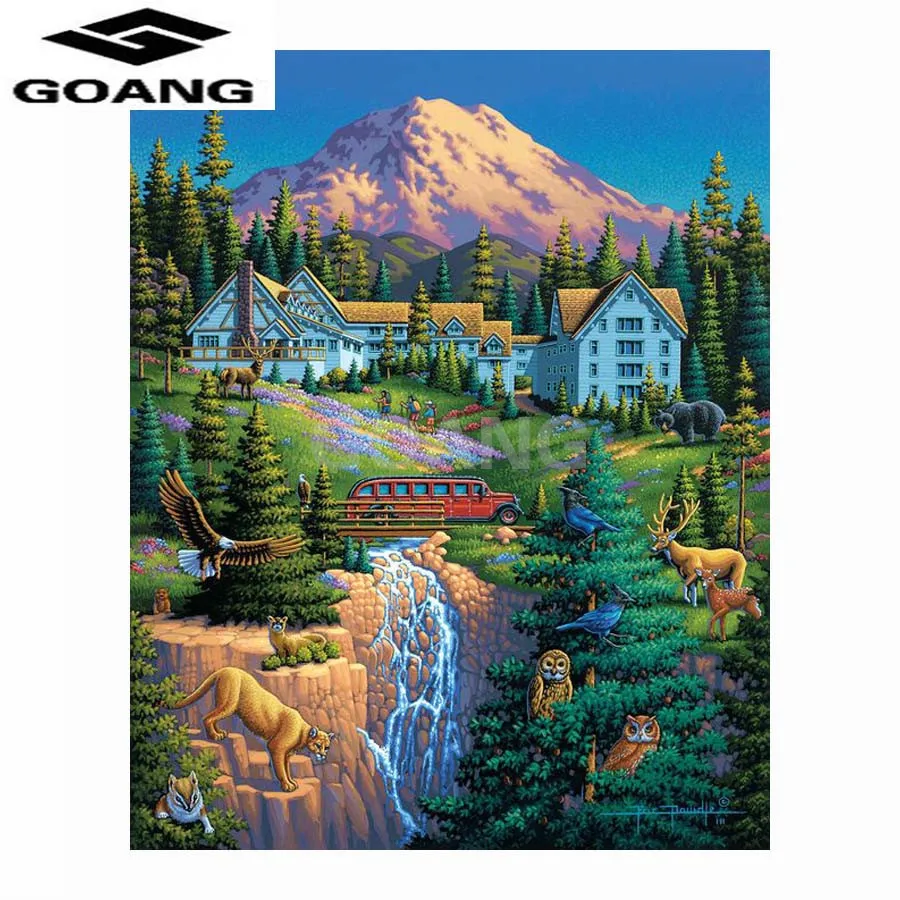

GOANG Tree forest waterfall landscape Needlework DIY Diamond Painting Cross Stitch Square Diamond Embroidery Home Decoration