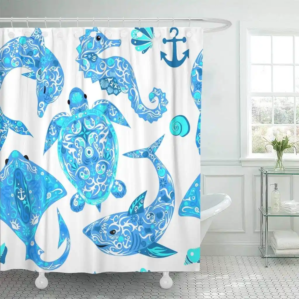 Shower Curtain Hooks Anchor Marine Animals Deep Water Turtle