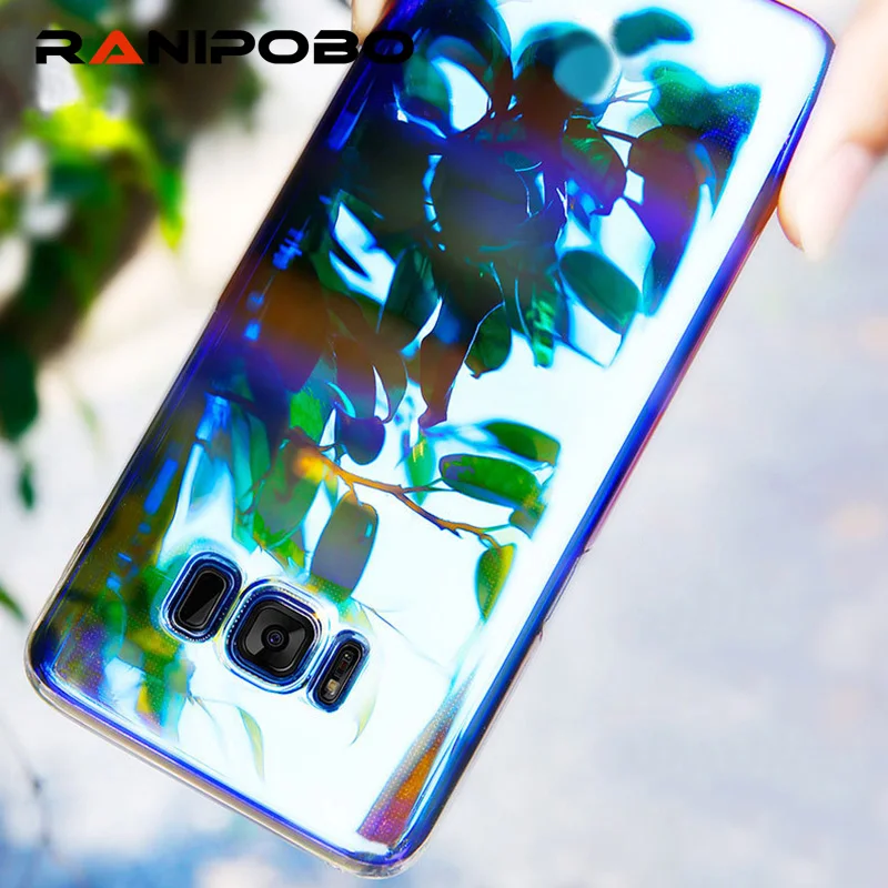 

Luxury Plating Mirror Case For Samsung S8 Plus Hard PC Gradien Blue Ray Fantasy Back Cover For GalaxyS8
