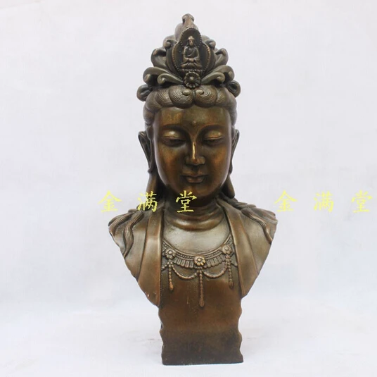 

B0601 421Bronze copper home decoration crafts decoration bodhisattva head halflength portrait Factory Copper Feng Shui statue