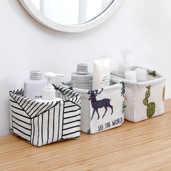 

Cotton Linen Desk Remote Control Toy Dormitory Debris Basket Finishing Box Cosmetic Storage Box Small Storage Basket