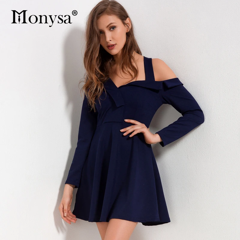 Cold Shoulder Dress Для женщин Весна 2018 Новое поступление платья с длинным рукавом дамы