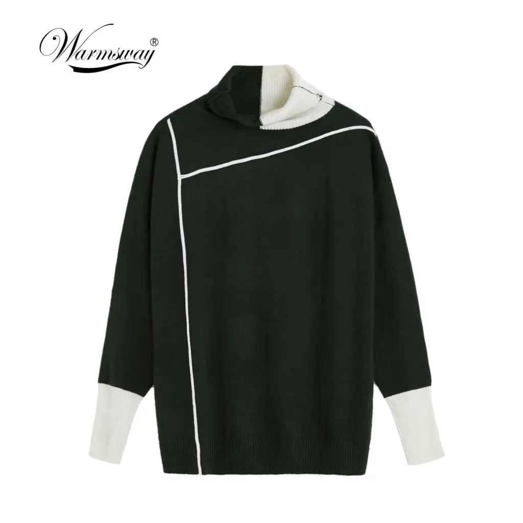 Casual Minimalist Women Sweater 2018 Fall Winter Contrast Color Patchwork Turtleneck Long Sleeve Female Soft Pullovers C-150