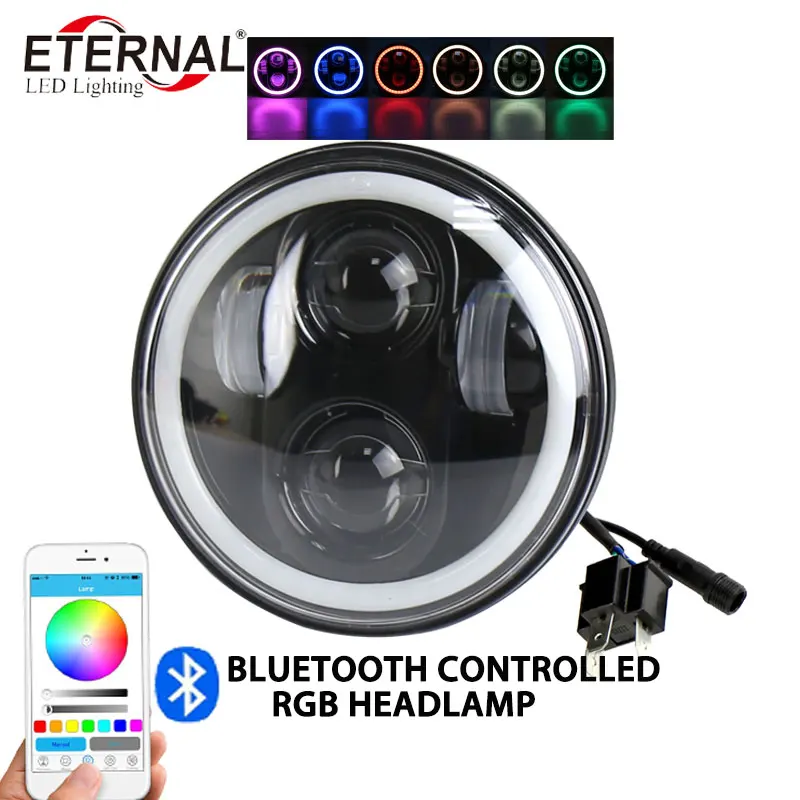 free 5.75 50W motorcycle headlamp 5 3/4 inch RGB remote control led
