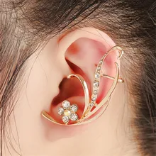 2017 Luxury Brand Women Ear Cuff Jewelry Gold coated Full Rhinestone Colored Crystal Flower Ear Clip Earrings Free Shipping