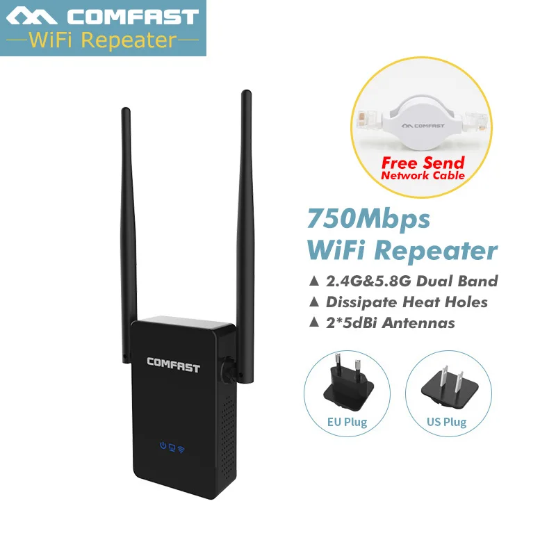 COMFAST CF-WR750AC Dual Band 750 M репитер-удлинитель WiFi 2,4G/5,8G 802.11AC Беспроводной Wi fi Wi-fi ретранслятор усилитель сигнала маршрутизатор