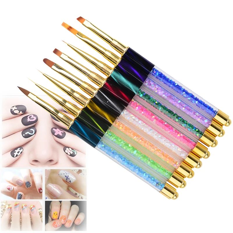 

Cat Eye Rhinestones Acrylic Handle Design Nail Art Brush Pen Drawing Line Painting Gradient UV Gel Polish Manicure Tool