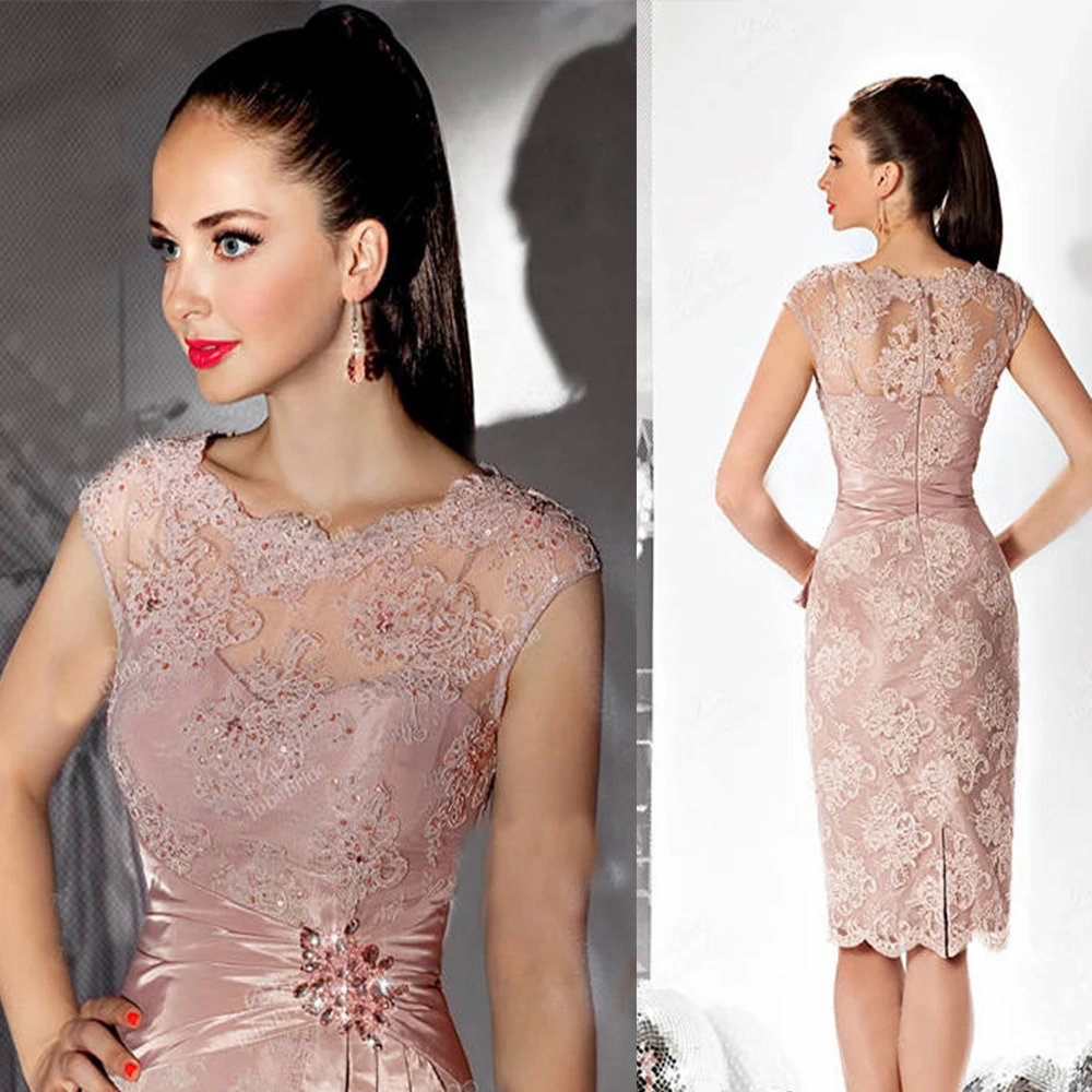 Rosa viejo Corto Madre de la Novia Vestidos de Encaje Plus tamaño Formal Del Vestido de