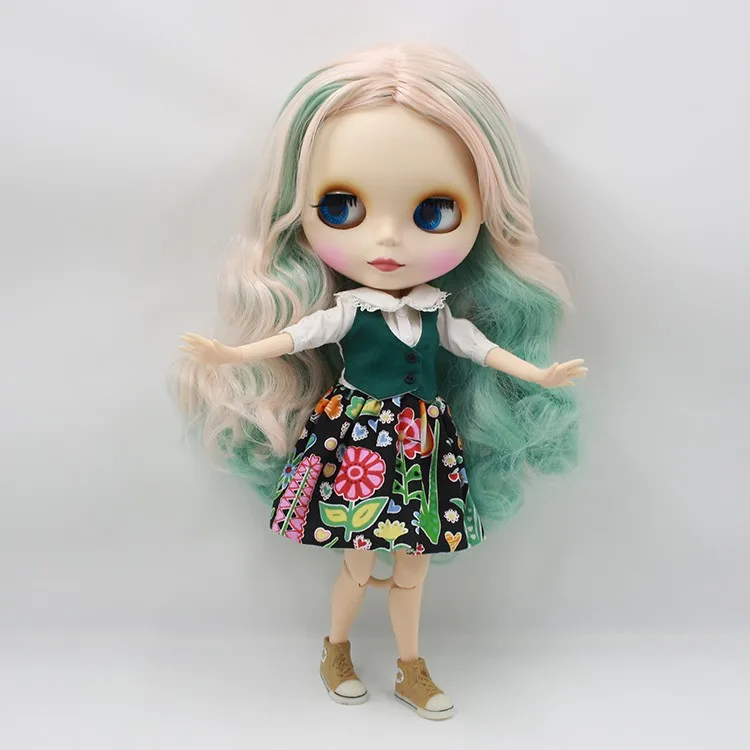 Кукла Nude Blyth для серии № 230BL40061059 шарнир тела Розовый микс зеленые волосы матовая кожа фабрика Blyth