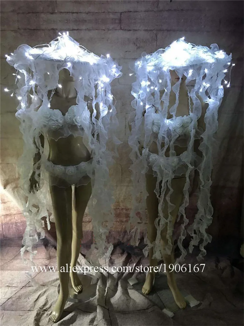 New night shop modern female song dance catwalk show gostage stage adult led jellyfish bikini set4