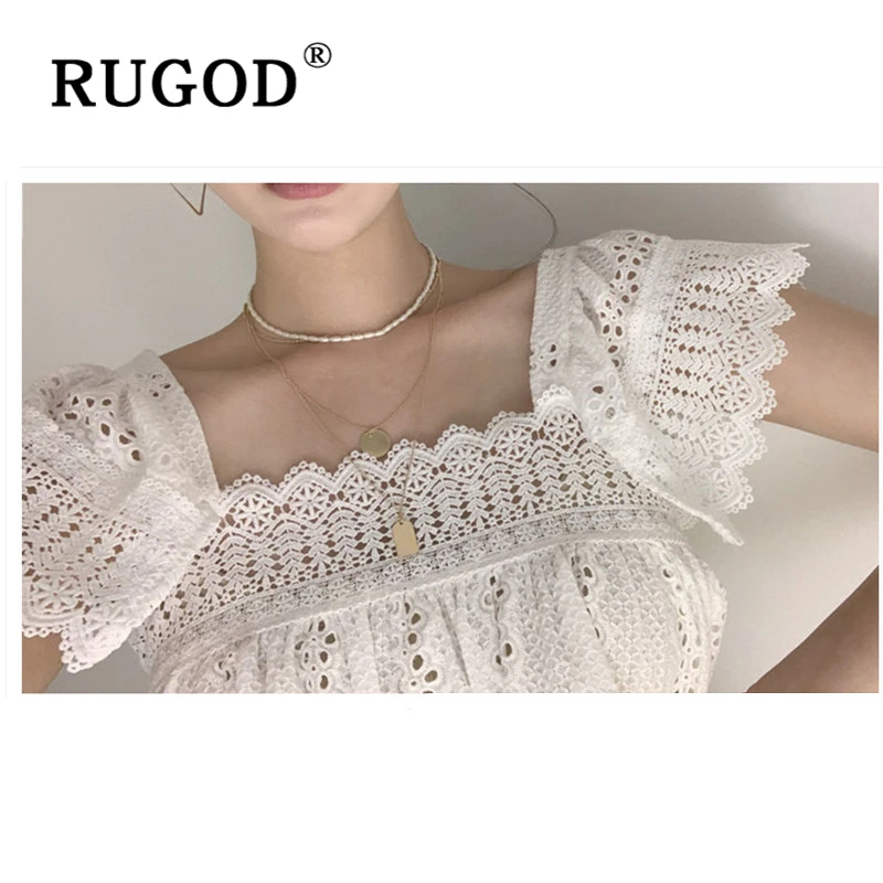 Женская винтажная блузка RUGOD белая открытая в Корейском стиле короткий рукав