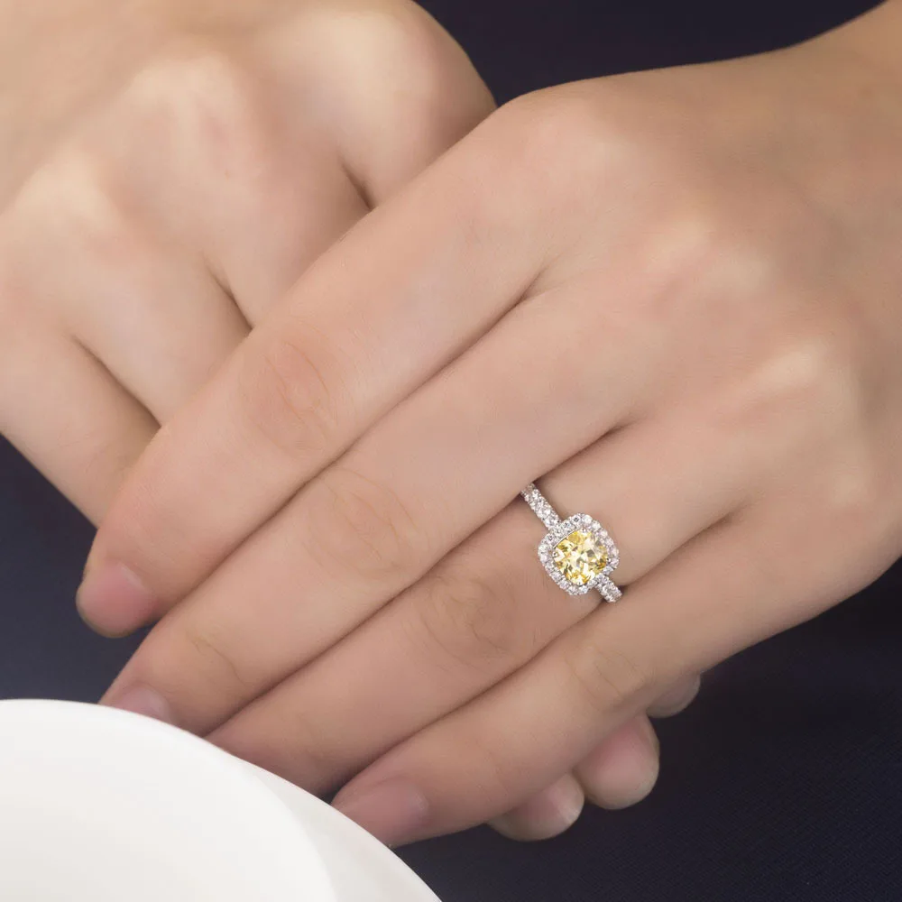 Statement Solid 585 Gold Ring 3 Ct Cushion Cut Yellow Synthetic