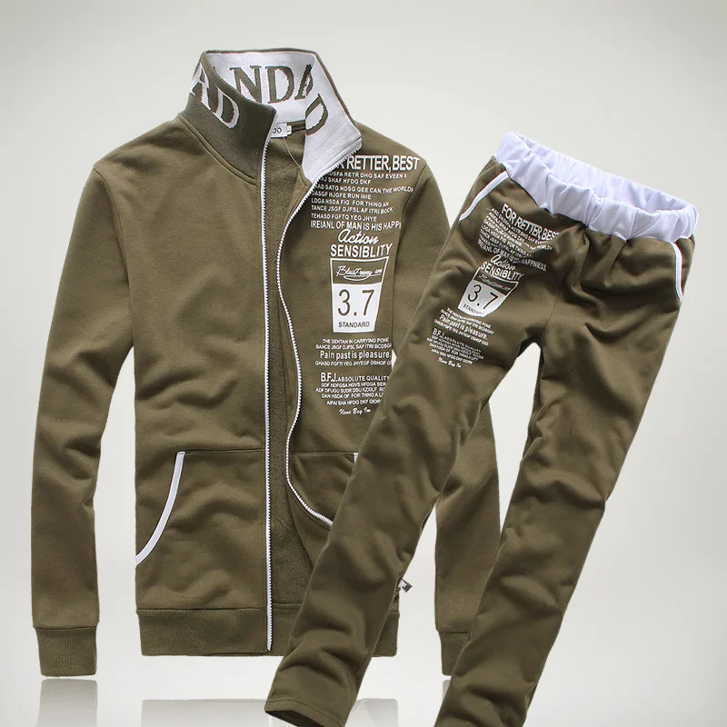 

2019 Mens Tracksuit Hoodie Set 2 Pieces Spring Letter Print Track Suit Male Fitness Stand Collar Sweatshirts Jacket+Pants Sets