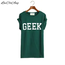 Летом Стиль Geek Письмо Печати Футболка Женщины Нью Повседневная О-Образным Вырезом тонкий Футболки для Женщин С Коротким Рукавом Зеленый Женщины Футболка
