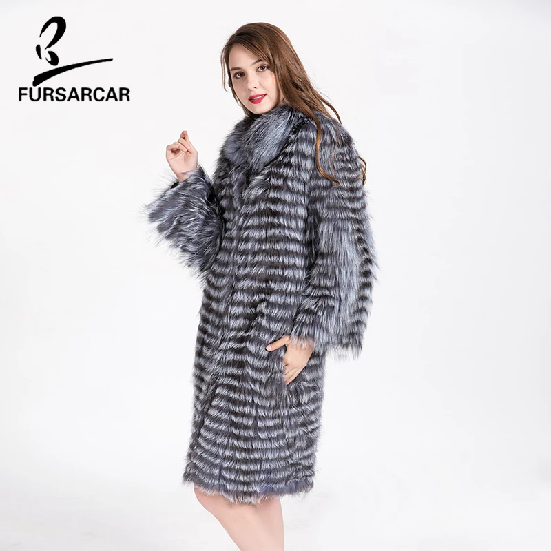 Chaud Naturel Fourrure Taille Rayé As Hiver Silver Cm Photo Avec Réel Plus Fox La Manteau De Personnalisable Coll 85 Longue rxoBedC