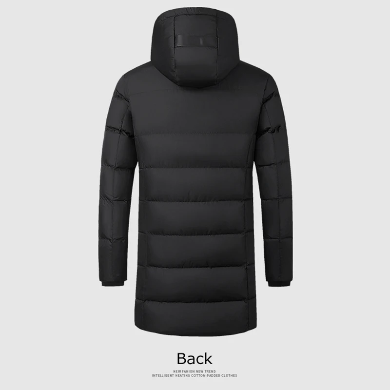 Зимнее теплое длинное пальто, мужская одежда с капюшоном, USB Смарт Термостат с подогревом, ветровка, пуховик, Хлопковый тренч, куртки, мужские парки