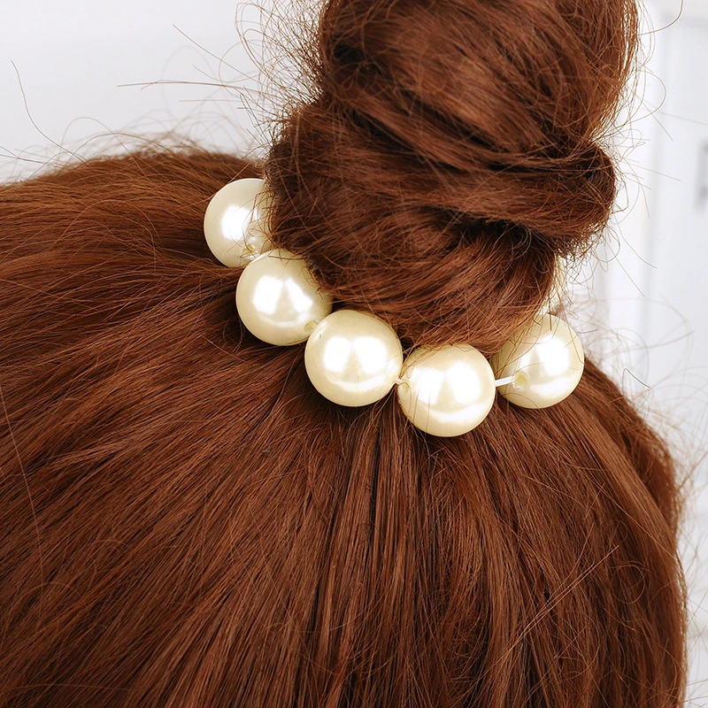 Popular 1PC Elastic Big Imitation Pearl 4Colors Adjustable Pearl Beads Valentines Gift Handmade Hair Rope