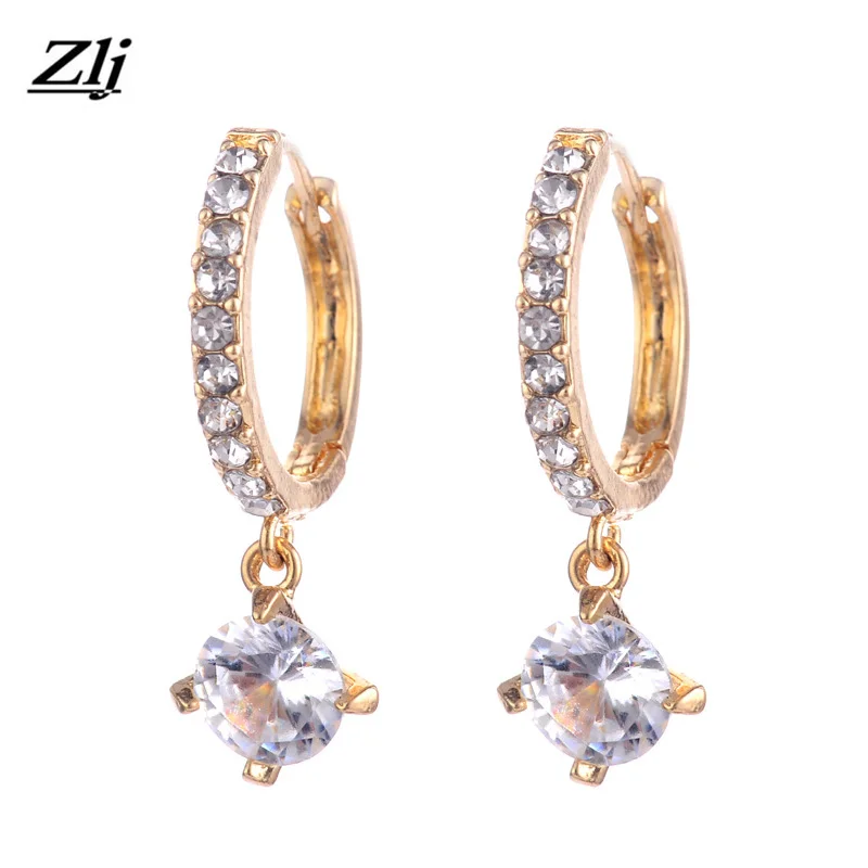 Luxury Ear Stud Earrings For Women Round With Cubic Zircon Charm Flower