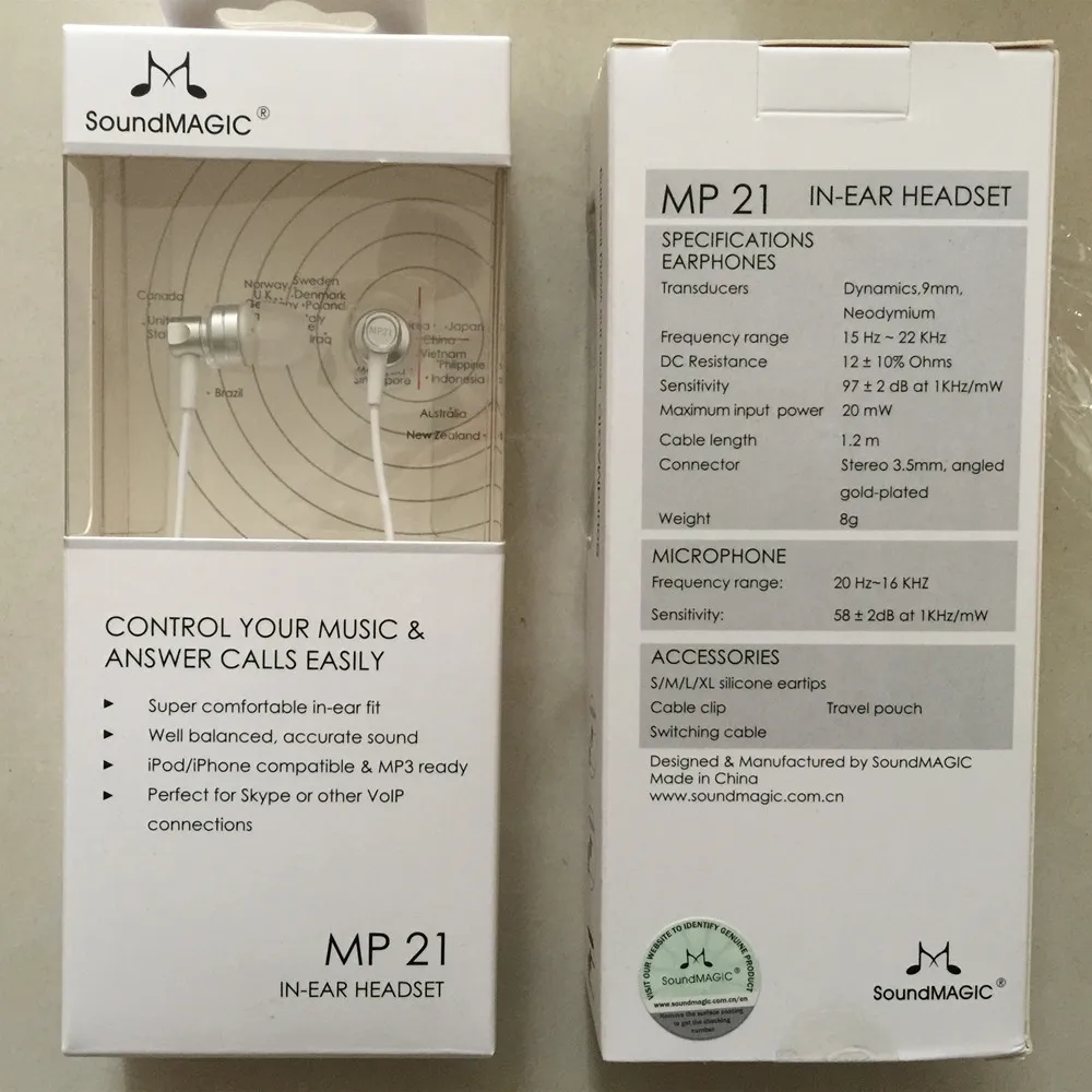 

SoundMAGIC MP21 In-Ear Noise Isolating Earphones earbuds with Remote/Mic for Smartphones