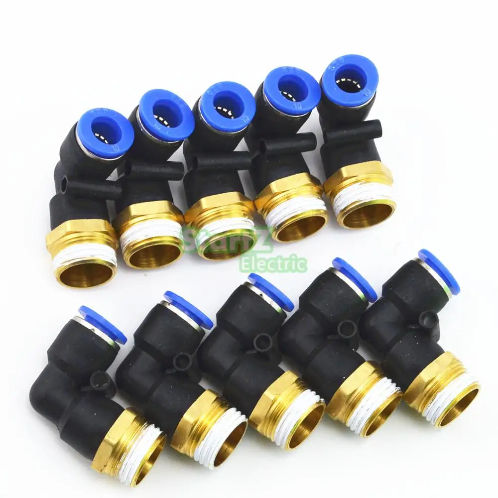 10Pcs 12mm To 1/4'' Elbow Male Air Pneumatic Quick Pipe Connectors Fitting 